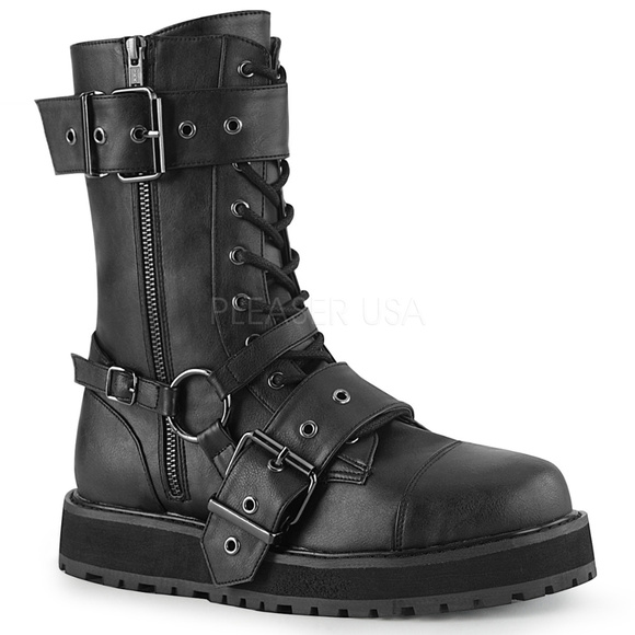 Mens Platform Lace-Up Punk Mid-Calf Boots